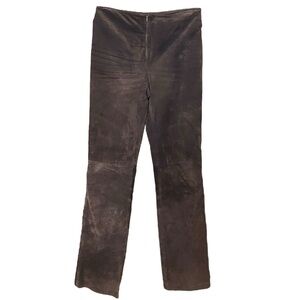 XOXO Vtg Y2K Boho Western Suede Leather Brown Straight Leg Pants S/M Sz 3